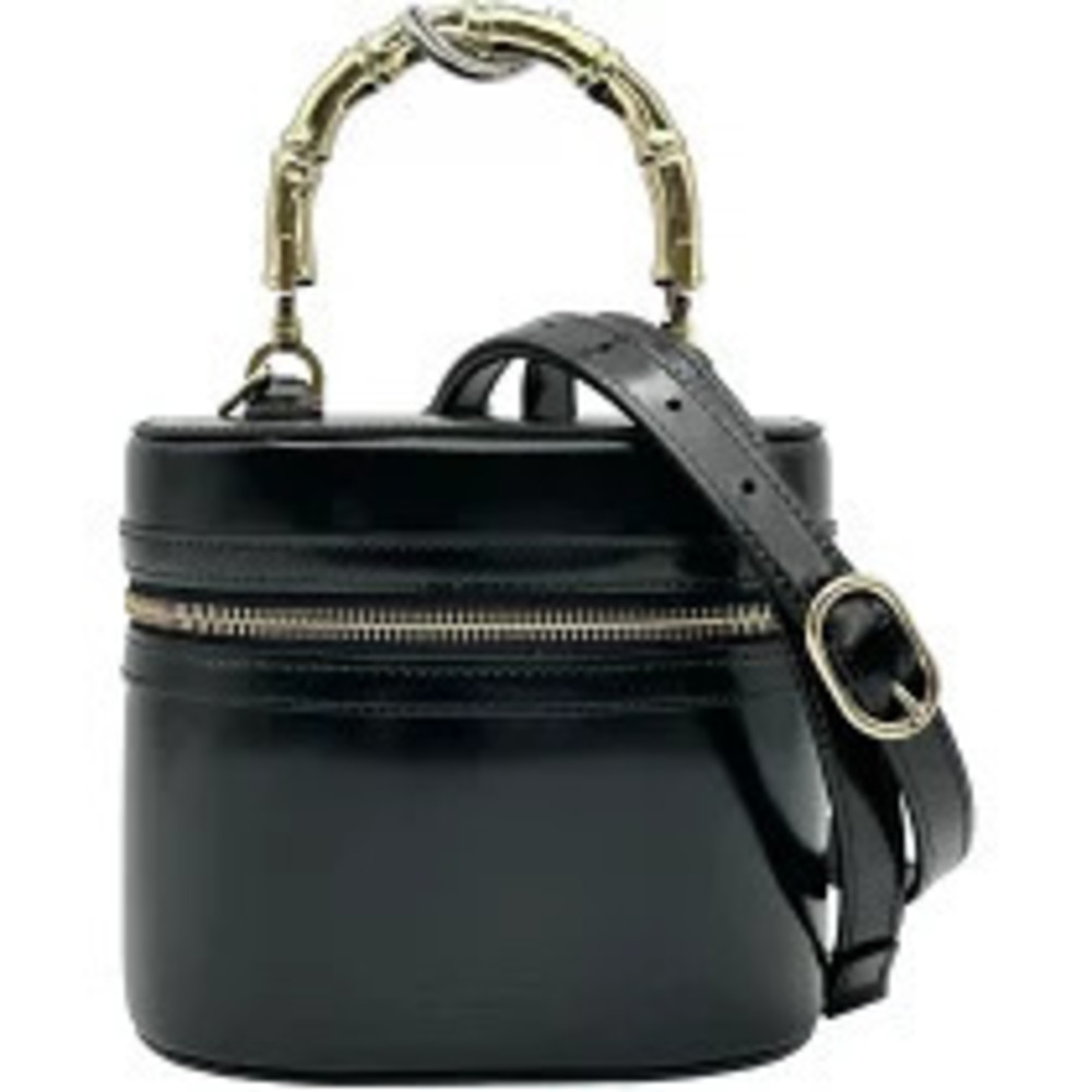 Gucci Bamboo Handle Vanity Bag Black Patent Vernis Leather Shoulder
